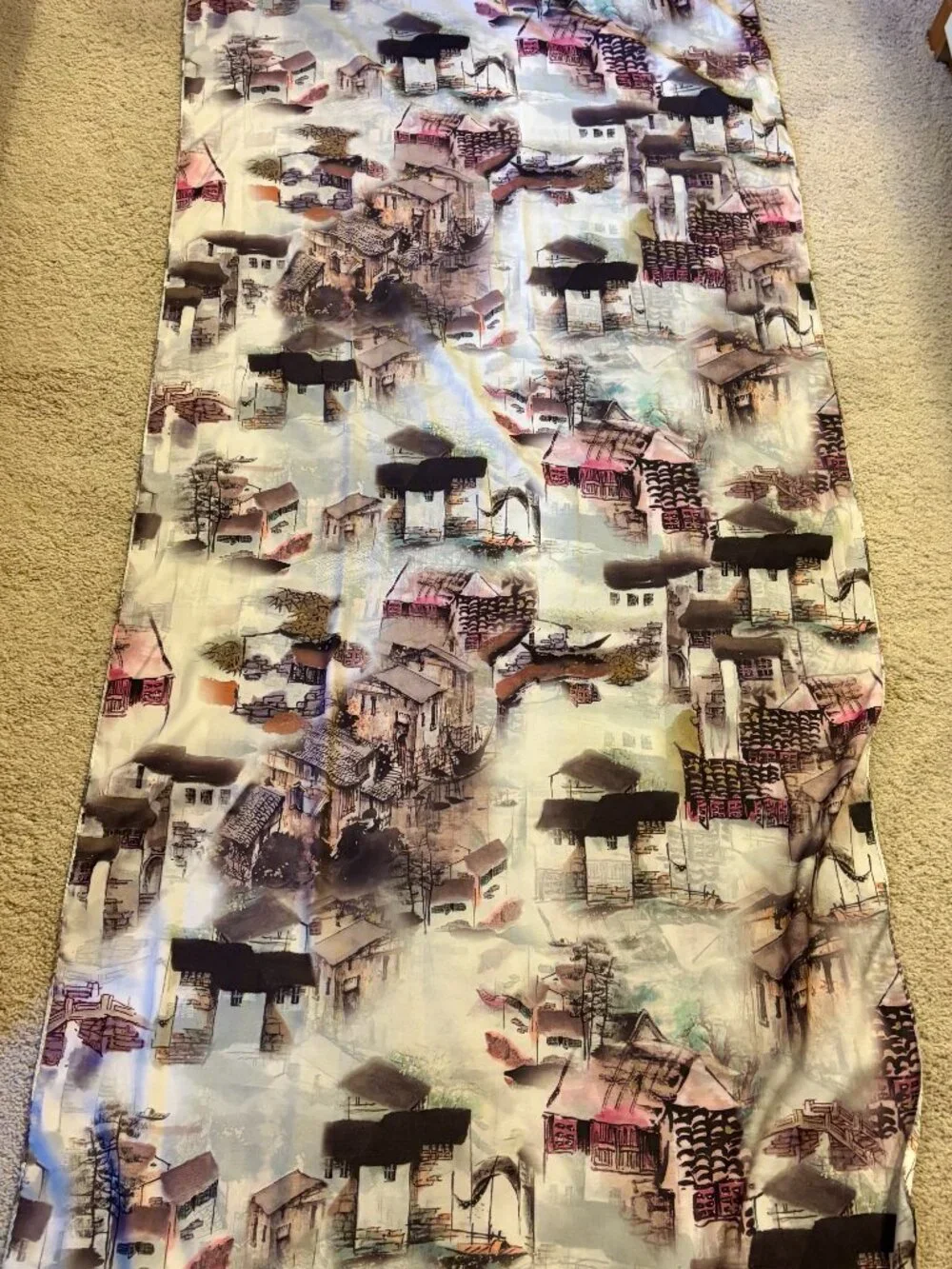 Beautiful  Silk Scarf Made in China-  Pink, Grey, Black
